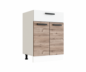 Н600-1Я Эра шкаф нижний кухня (Дуб горный/Белый гладкий)/стол. Черный мрамор