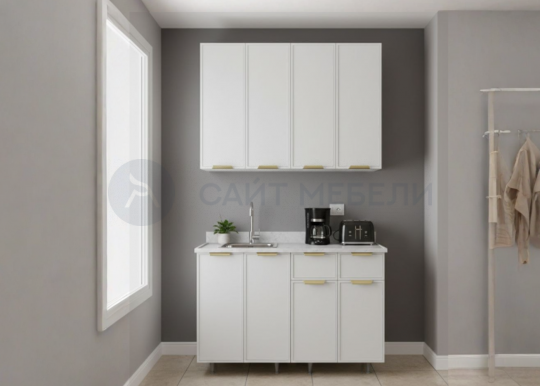 Кухонный гарнитур Роял 1,2 м ШВВ600, ШВВ600, ШНМ600, ШН600-1Я (МоноБелый)