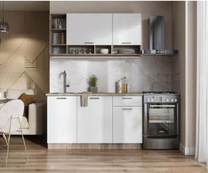 Кухня Рица 1.6 м (Белый/Дуб крафт серый)