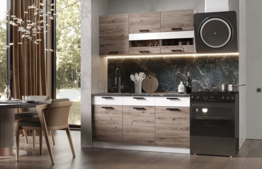 Kуxoнный гаpнитуp Эра 1.5 м (Дуб горный/Белый гладкий)