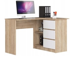 Компьютерный стол Сура угловой с 3 ящиками (Дуб сонома/Белый)