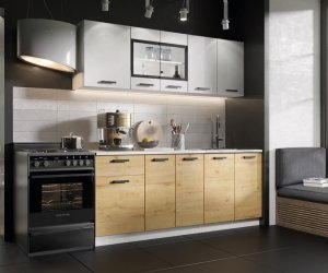 Кухонный гарнитур Хозяюшка 2000 (Белый/Дуб вотан)