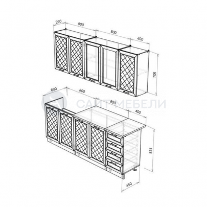 Кухонный гарнитур Вита 2000 (Шато крем/Шато арабика)