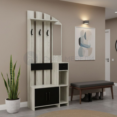 Прихожая КРАФТ (Крафт белый/Черный)