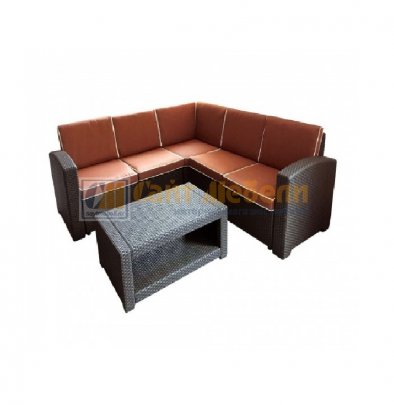 Угловой диван со столиком для улицы RATTAN Corner  (Венге/Оранжевый)