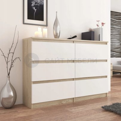 Комод Сура 6 ящиков 1200 (Дуб сонома/Белый)