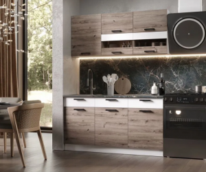 Kуxoнный гаpнитуp Эра 1.5 м (Дуб горный/Белый гладкий)