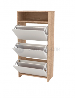 Тумба для обуви (обувница) 3 яруса Римини (Дуб сонома/белый)