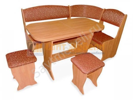 Кухонный уголок Весна с раскладным столом (скамья, стол, 2 табурета) (Ольха)