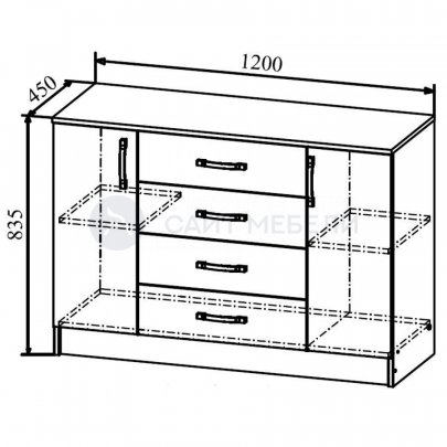 Комод 4 ящика 2 створки Ронда КМР 1200.1 (Анкор)