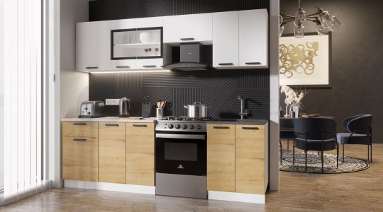 Кухонный гарнитур Хозяюшка 1800 с ГАЗ600 (Белый/Дуб вотан)