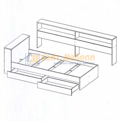 Кровать Ксения 900х2000 с ящиками и прикроватным модулем (Белый)