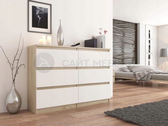 Комод Сура 6 ящиков 1200 (Дуб сонома/Белый)