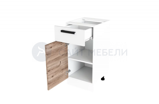 Н400-1Я Эра шкаф нижний кухня (Дуб горный/Белый гладкий)/стол. Черный мрамор