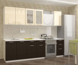 Кухня Ксения 2,0м (Ваниль глянец/Шоколад глянец)(цена за пог.м)