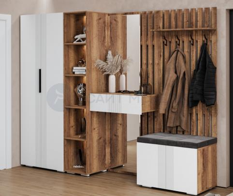 Модульная прихожая Кения комплект 2 (Белый софт/Табак)