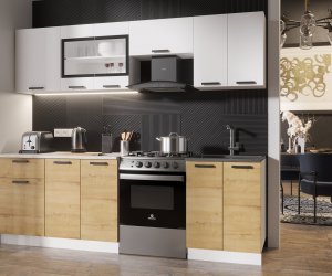 Кухонный гарнитур Хозяюшка 1800 с ГАЗ600 (Белый/Дуб вотан)