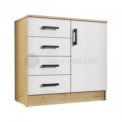 Комод 4 ящика и 1 дверка К800-1Д  (Дуб вотан/Белый)