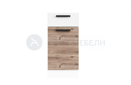 Н400-1Я Эра шкаф нижний кухня (Дуб горный/Белый гладкий)/стол. Черный мрамор
