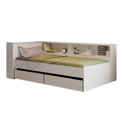 Кровать Ксения 900х2000 с ящиками и прикроватным модулем (Белый)