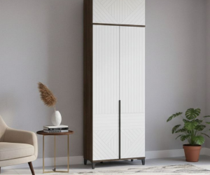 Шкаф 2-х створчатый с антресолью Палау (Табак/Белый софт)