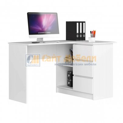 Компьютерный стол Сура угловой с 3 ящиками (Белый)