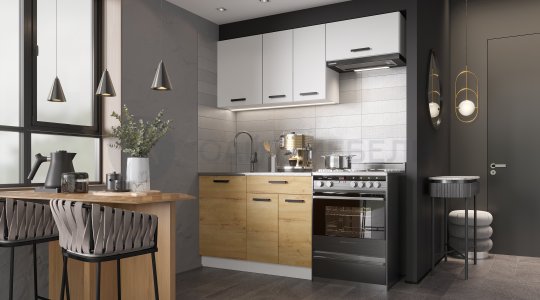 Кухонный гарнитур Хозяюшка 1200 с ГАЗ600 (Белый/Дуб вотан)