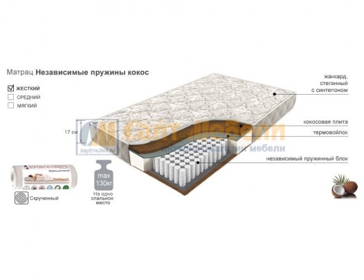 Матрац независимые пружины кокос 1200х2000