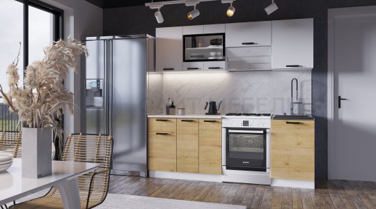 Кухонный гарнитур Хозяюшка 2000 с ГАЗ600 (Белый/Дуб вотан)