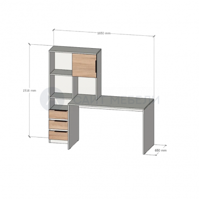 Стол письменный с тумбой и полками Римини (Белый/дуб сонома)