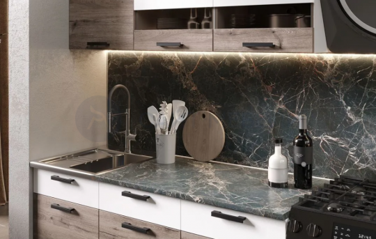 Kуxoнный гаpнитуp Эра 1.5 м (Дуб горный/Белый гладкий)